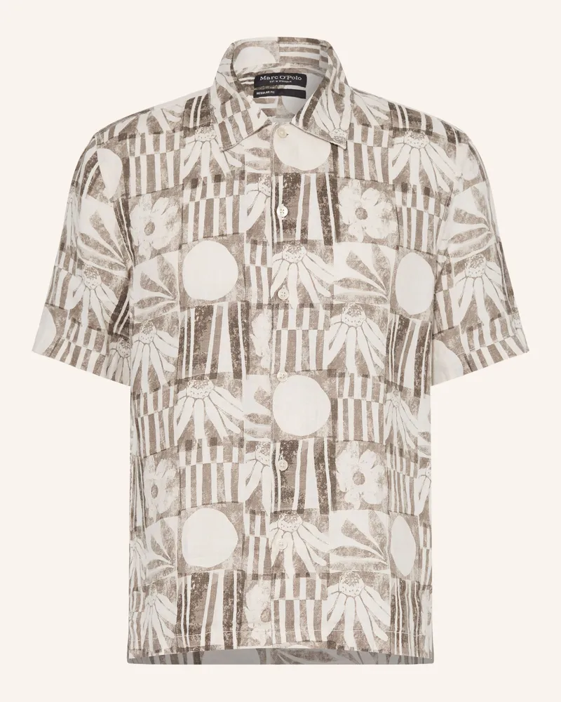 Marc O'Polo Kurzarm-Hemd Regular Fit Aus Leinen braun Creme