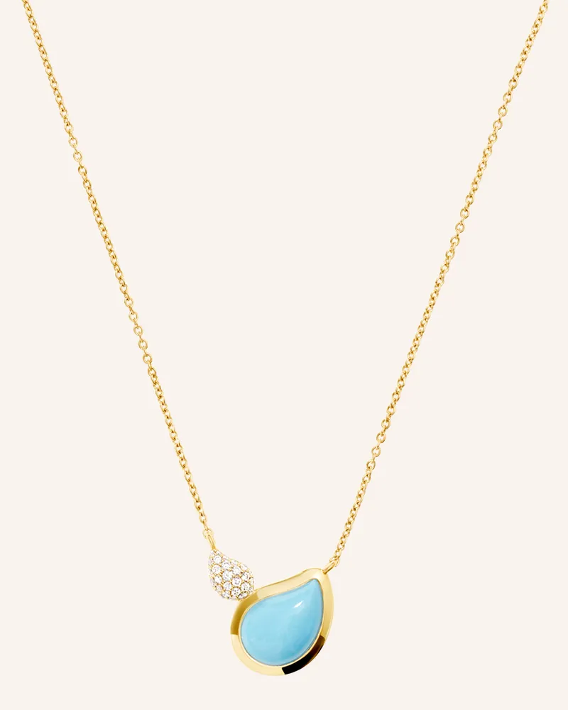 TAMARA COMOLLI Halskette NECKLACE SIGNATURE 2 DROPS TURQUOISE / DIAMOND PAVÉ 18K Gelbgold Gold