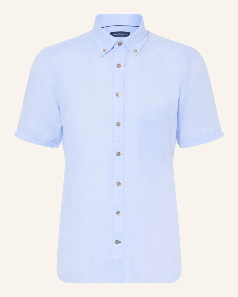 Strokesman's Kurzarm-Hemd Comfort Fit mit Leinen Hellblau