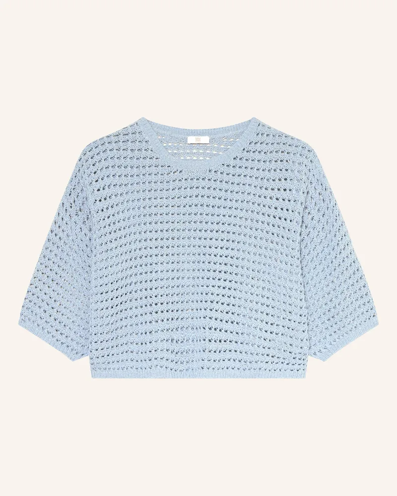 Riani Cropped-Strickshirt mit 3/4-Arm und Glitzergarn Hellblau