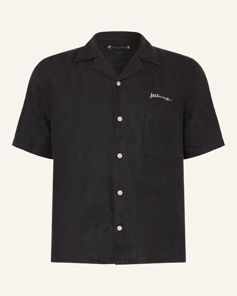 AllSaints Resorthemd Wilder Boxy Fit Aus Leinen schwarz Schwarz