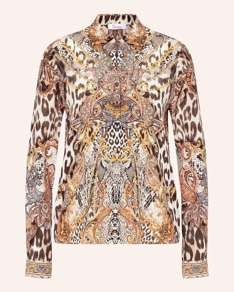Princess goes Hollywood Seidenbluse mit Schmucksteinen Beige