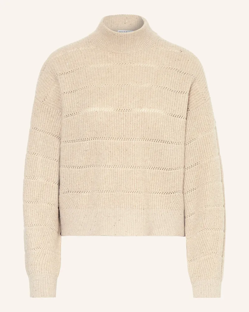 Brunello Cucinelli Pullover mit Cashmere und Glitzergarn Beige