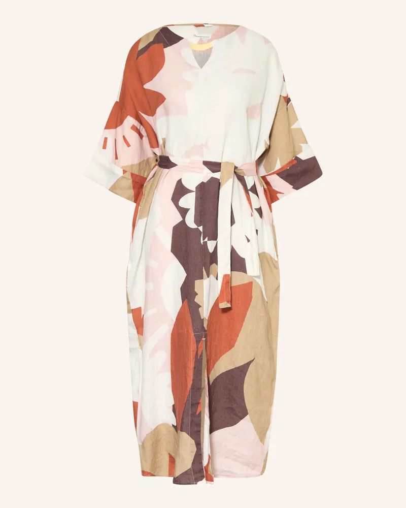 Knowledge Cotton Apparel Leinenkleid Mit 3/4-Arm gruen Creme