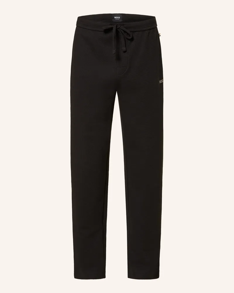HUGO BOSS Schlafhose Waffle schwarz Schwarz