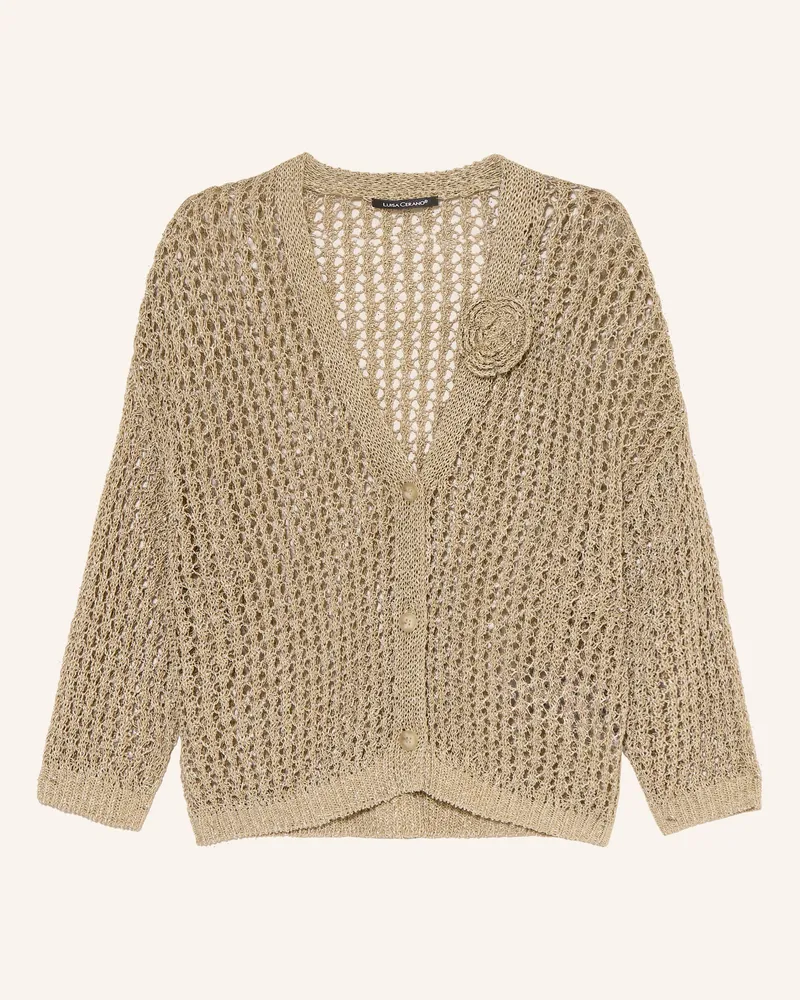 Luisa Cerano Strickjacke Aus Leinen Mit Glitzergarn gruen Beige