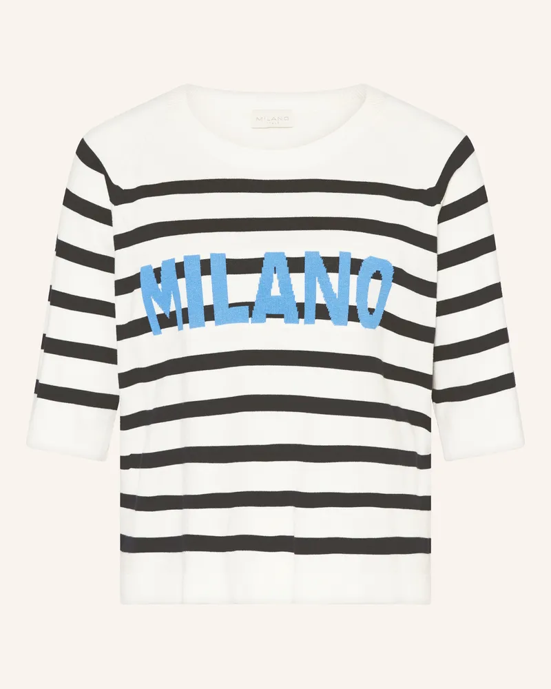 Milano Italy Oversized-Pullover Mit 3/4-Arm blau Weiss