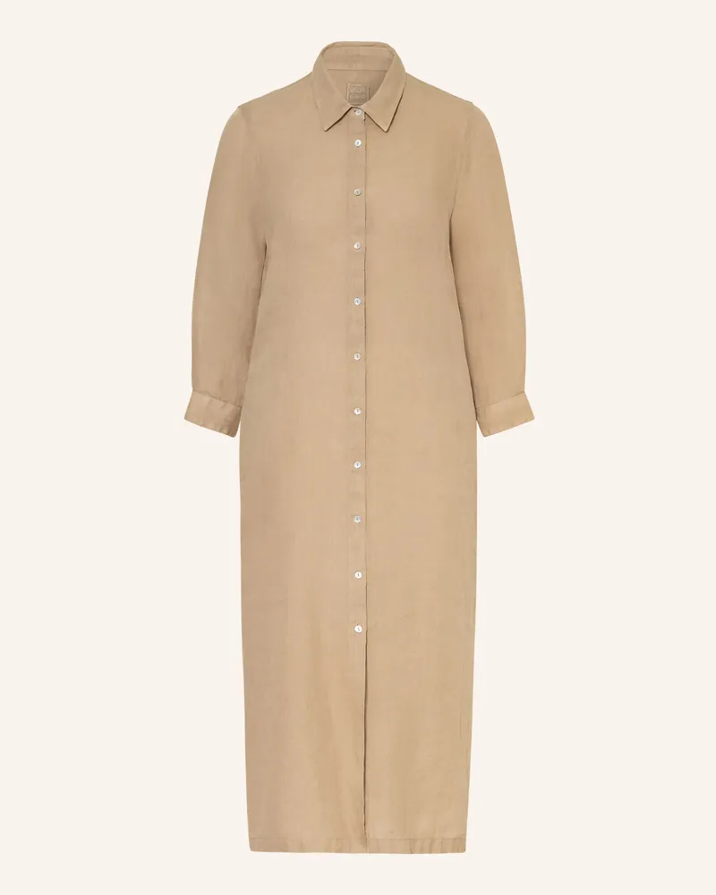 120% Lino Hemdblusenkleid Aus Leinen beige Hellbraun
