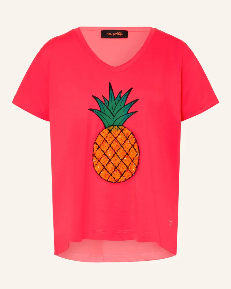 Miss Goodlife T-Shirt mit Pailletten Neonrosa