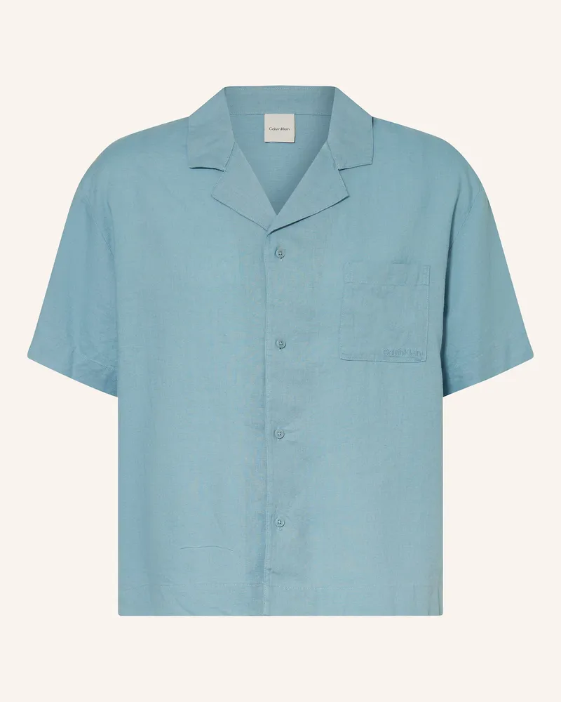 Calvin Klein Schlafshirt Linen Blend Mit Leinen blau Türkis