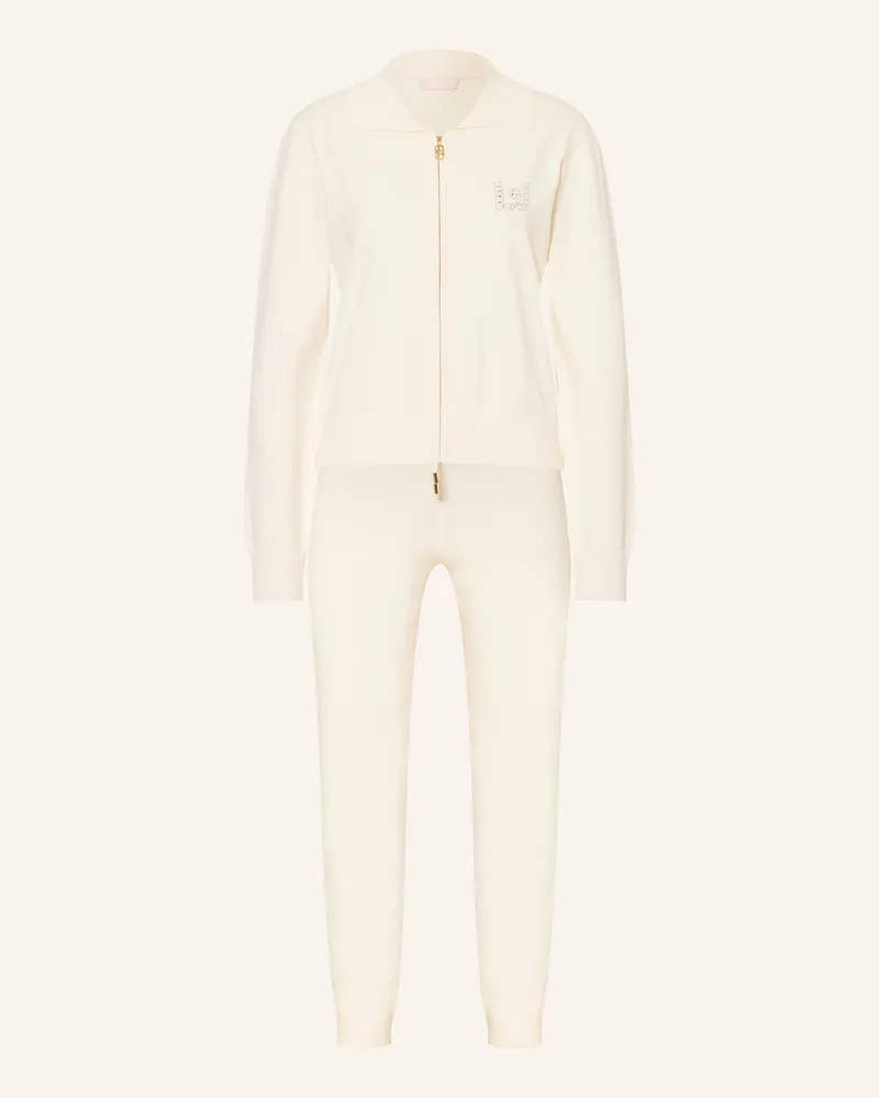 Liu Jo Set KNITTED JOGGING: Strickjacke und Strickhose mit Schmucksteinen Ecru