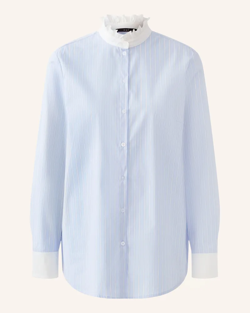 Oui  Bluse mit Rüschen Hellblau