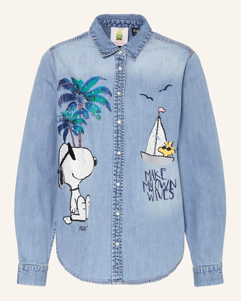 Princess goes Hollywood Jeansbluse mit Schmuckperlen Hellblau
