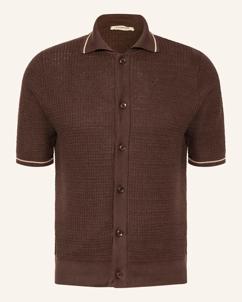 FIORONI Strickhemd Extra Slim Fit Mit Leinen braun Dunkelbraun
