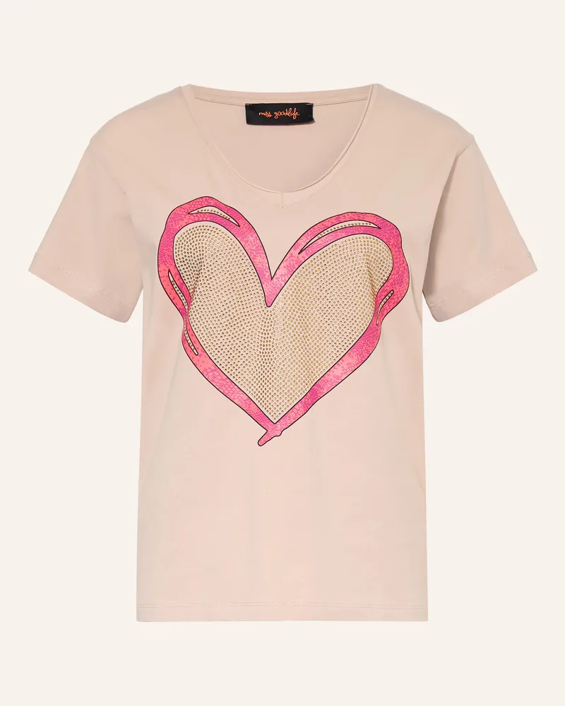 Miss Goodlife T-Shirt mit Schmucksteinen Camel