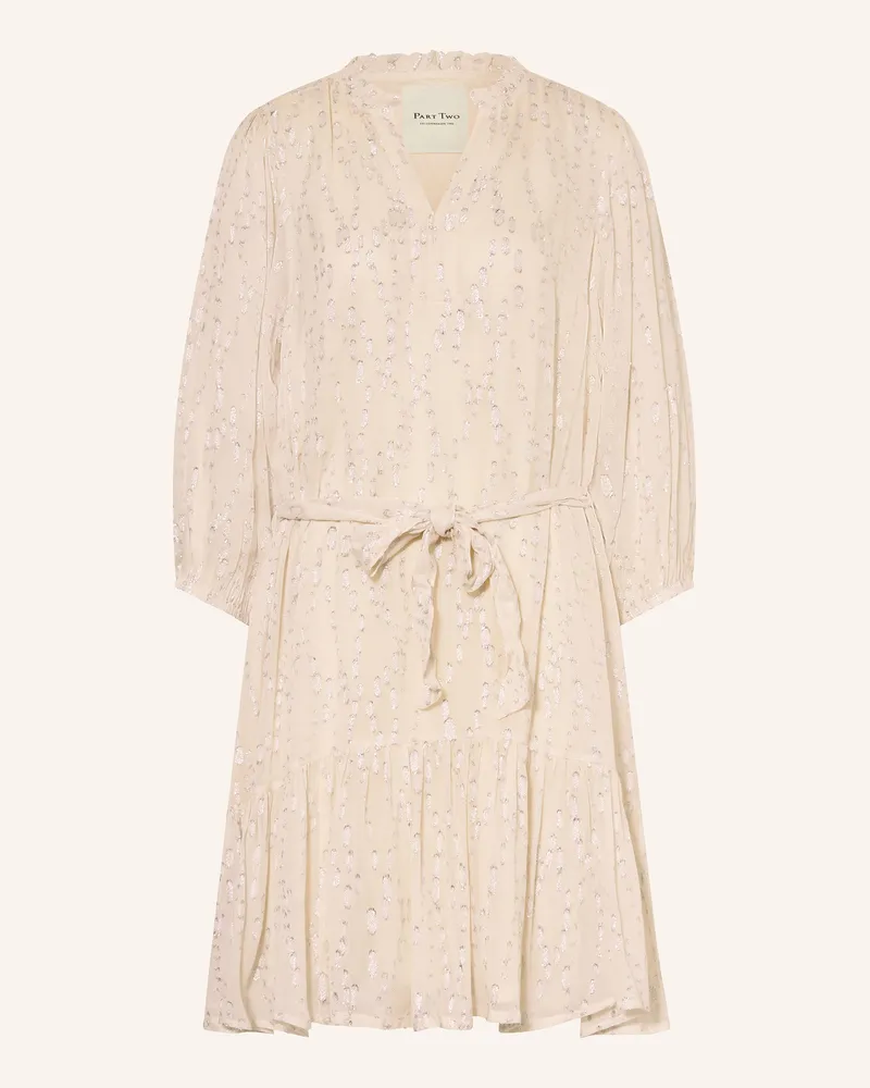 Part Two Kleid Tannie Mit Glitzergarn Und 3/4-Arm beige Weiss