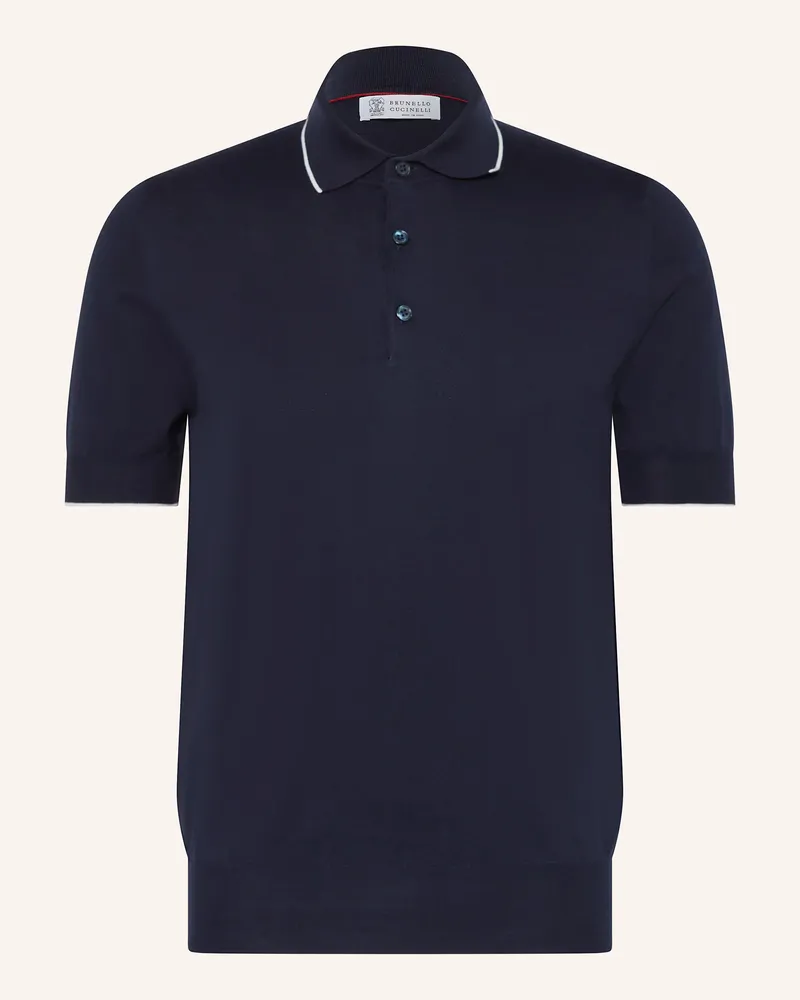 Brunello Cucinelli Strick-Poloshirt Dunkelblau