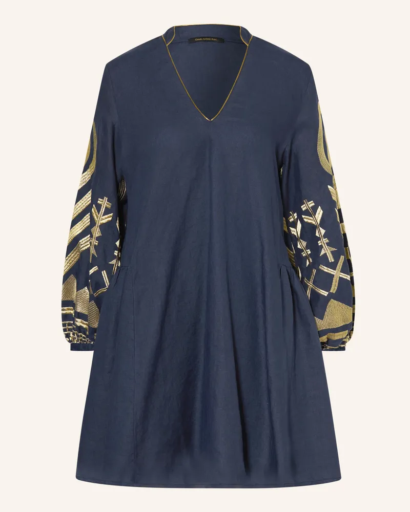 Greek Archaic Kori Strandkleid Feather Aus Leinen blau Dunkelblau