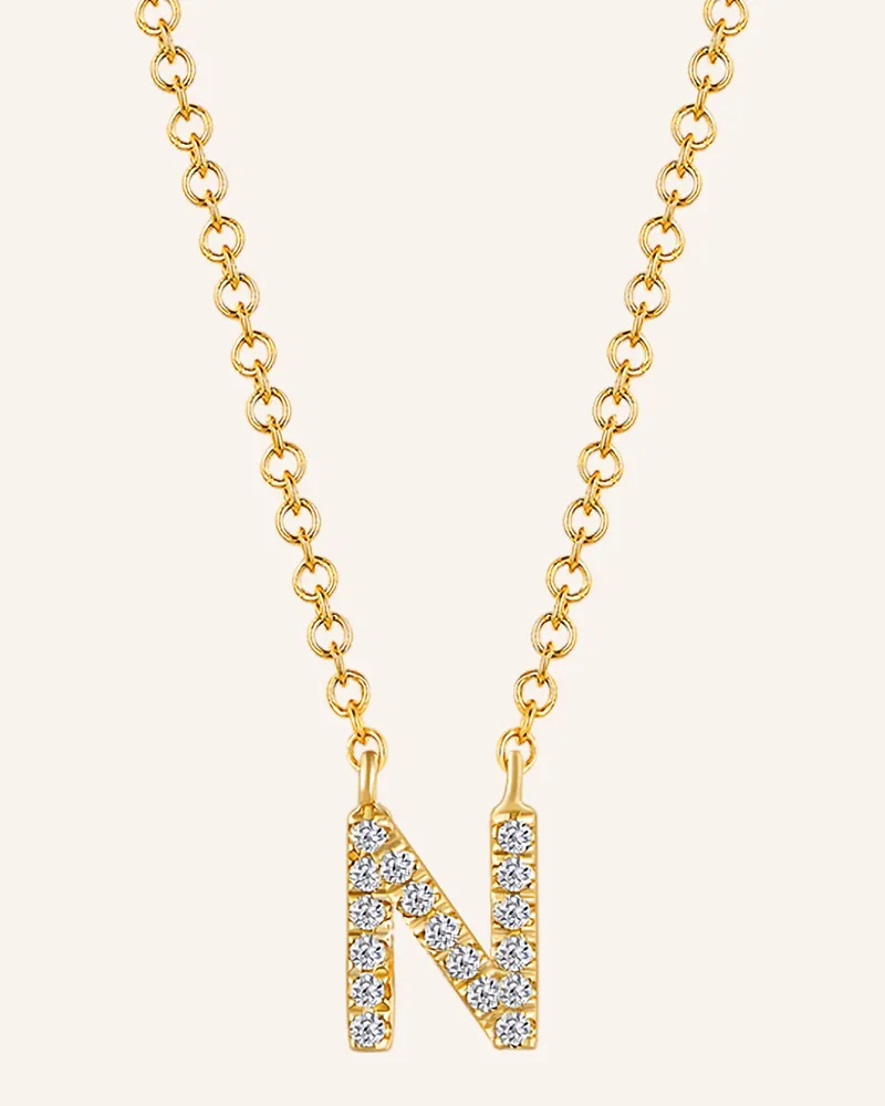 Leaf INITIALIEN Halskette „N“ aus 14 Karat Gelbgold mit Diamanten Gold