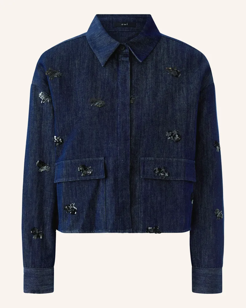 Oui  Jeansjacke Mit Pailletten blau Dunkelblau