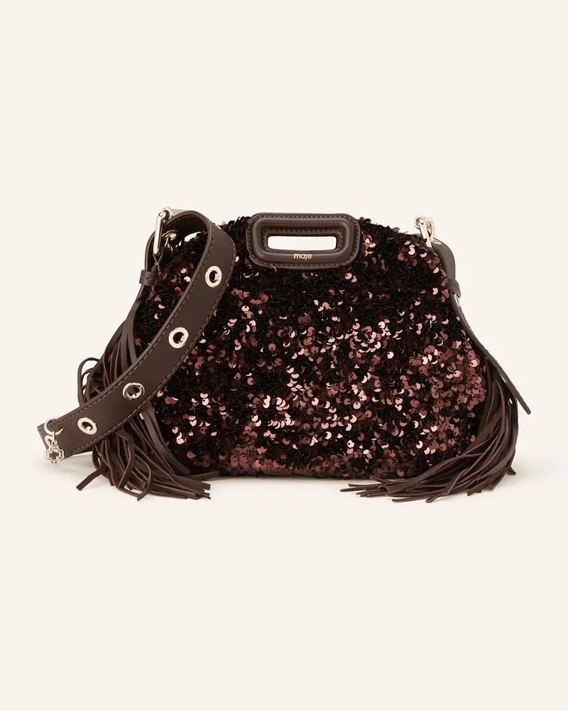Maje Handtasche mit Pailletten Dunkelbraun