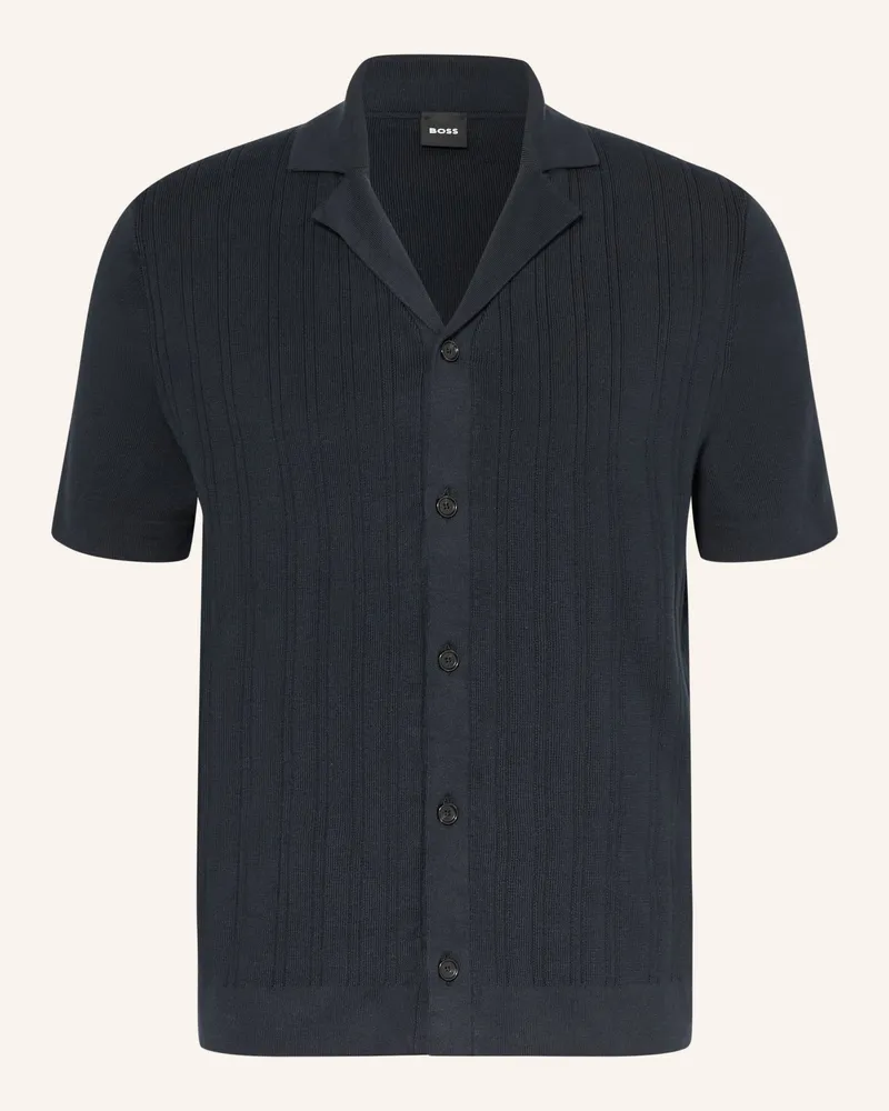 HUGO BOSS Strickhemd Neri Slim Fit blau Dunkelblau