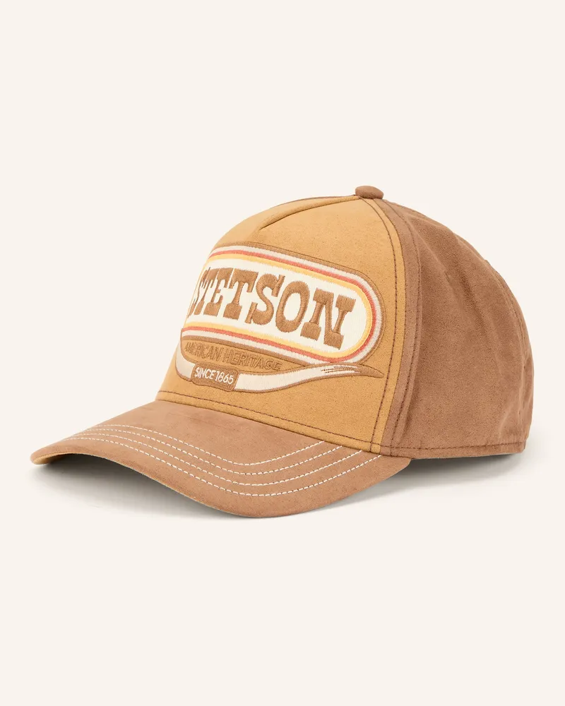 Stetson Cap in Lederoptik Cognac