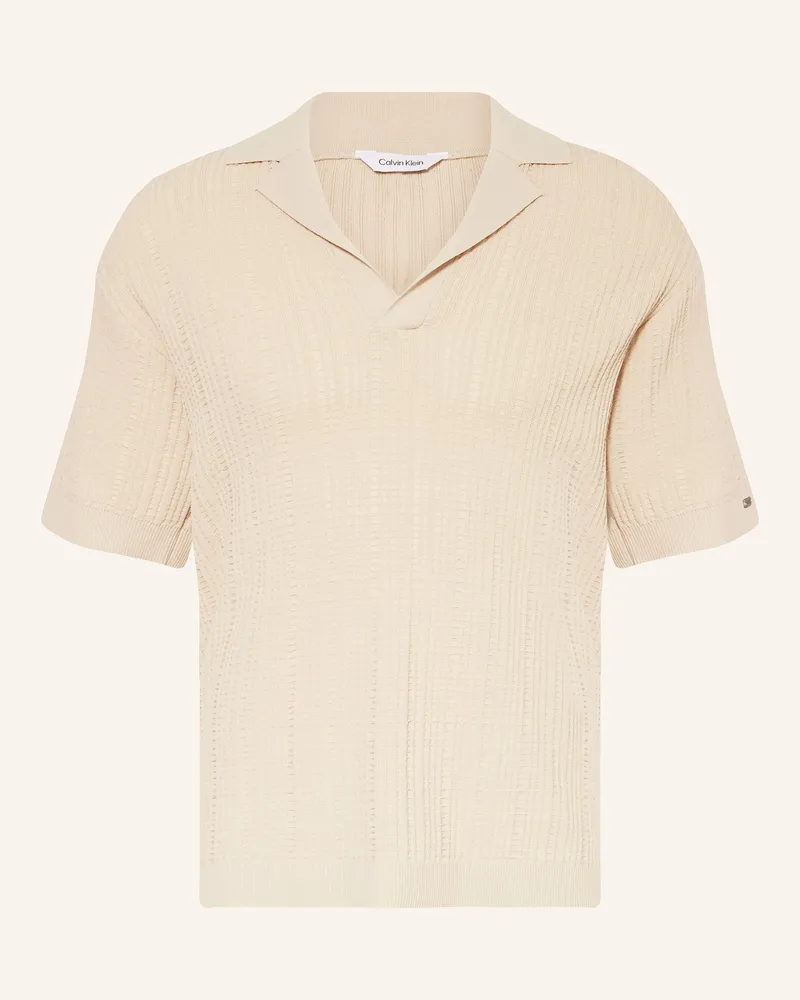 Calvin Klein Strick-Poloshirt Hellbraun