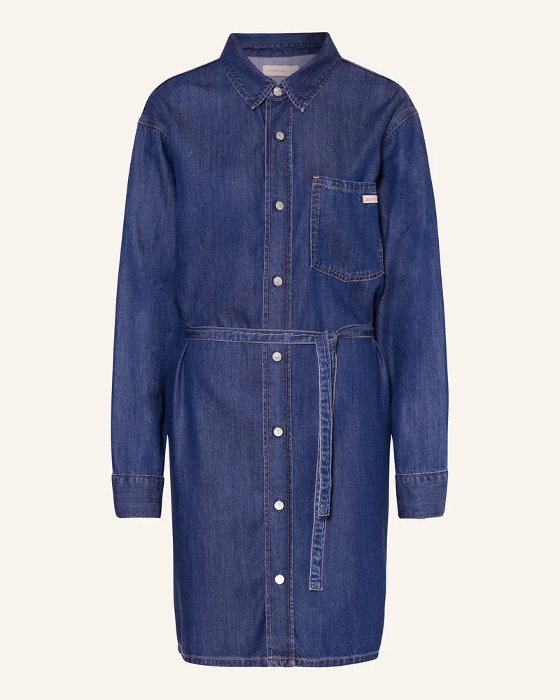 Calvin Klein Hemdblusenkleid in Jeansoptik Blau