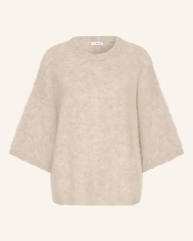 Mrs & HUGS Pullover Mit 3/4-Arm Und Alpaka beige Hellbraun