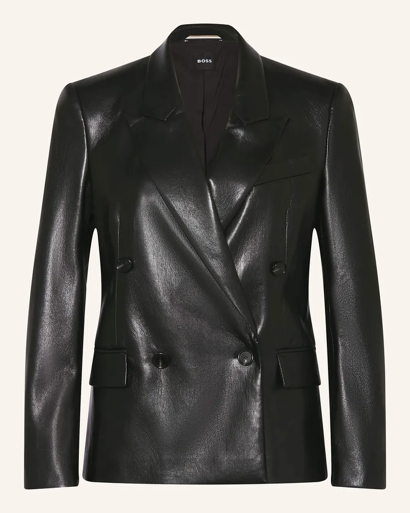 HUGO BOSS Blazer JALETO in Lederoptik Schwarz