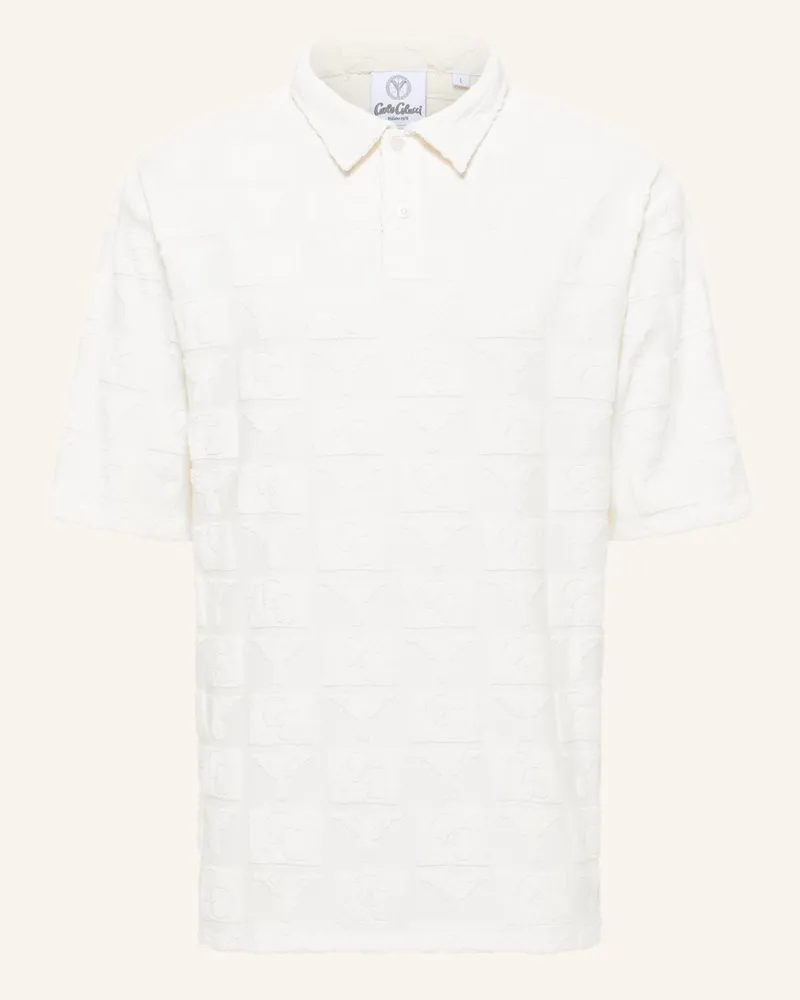 Carlo Colucci Oversize Poloshirt mit Frotteeinsätzen ECHNER Weiss