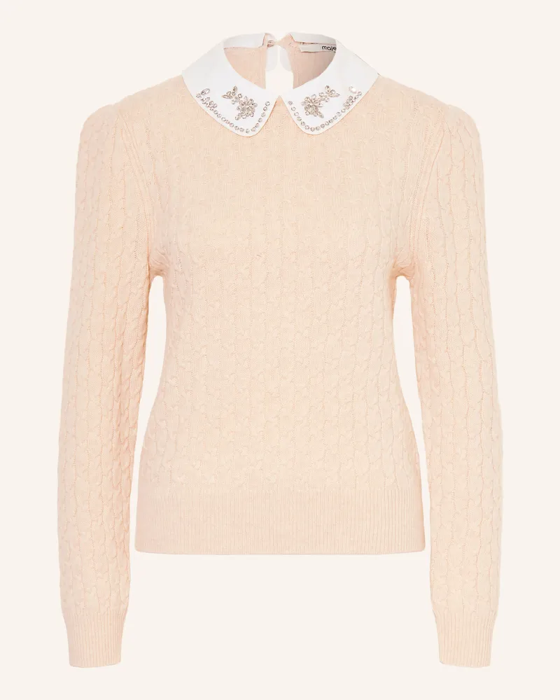 Maje Pullover Mit Abnehmbarem Kragen Und Schmucksteinen weiss Ecru