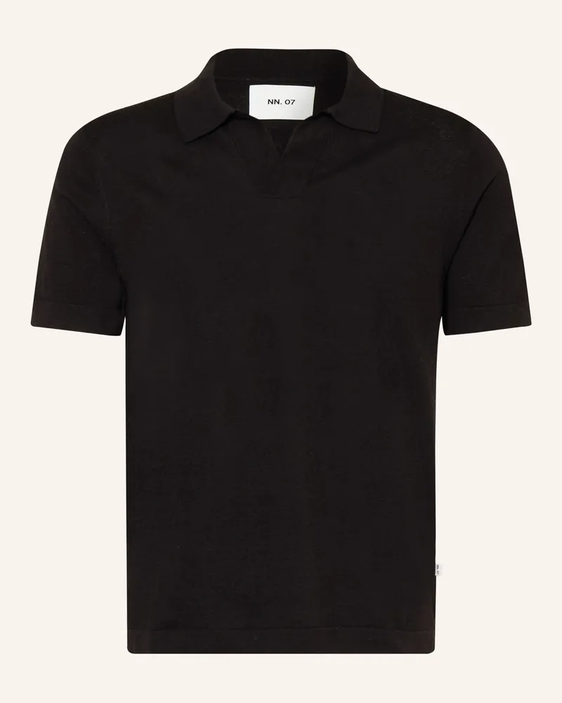 NN 07 Strick-Poloshirt Ryan Mit Leinen schwarz Schwarz
