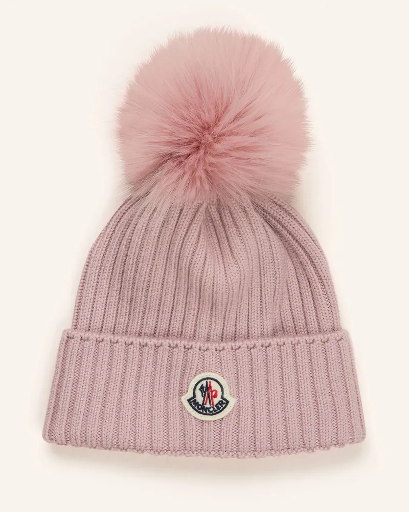 Moncler Mütze mit Kunstpelz-Bommel Rosé