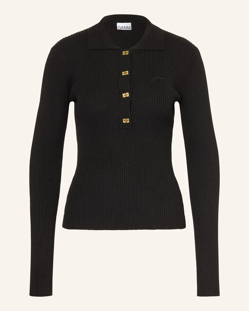 Ganni Strick-Poloshirt Mit Pailletten schwarz Schwarz