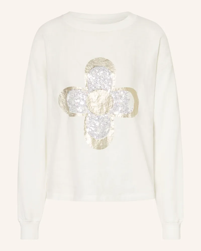 Grace Sweatshirt mit Leinen und Pailletten Weiss