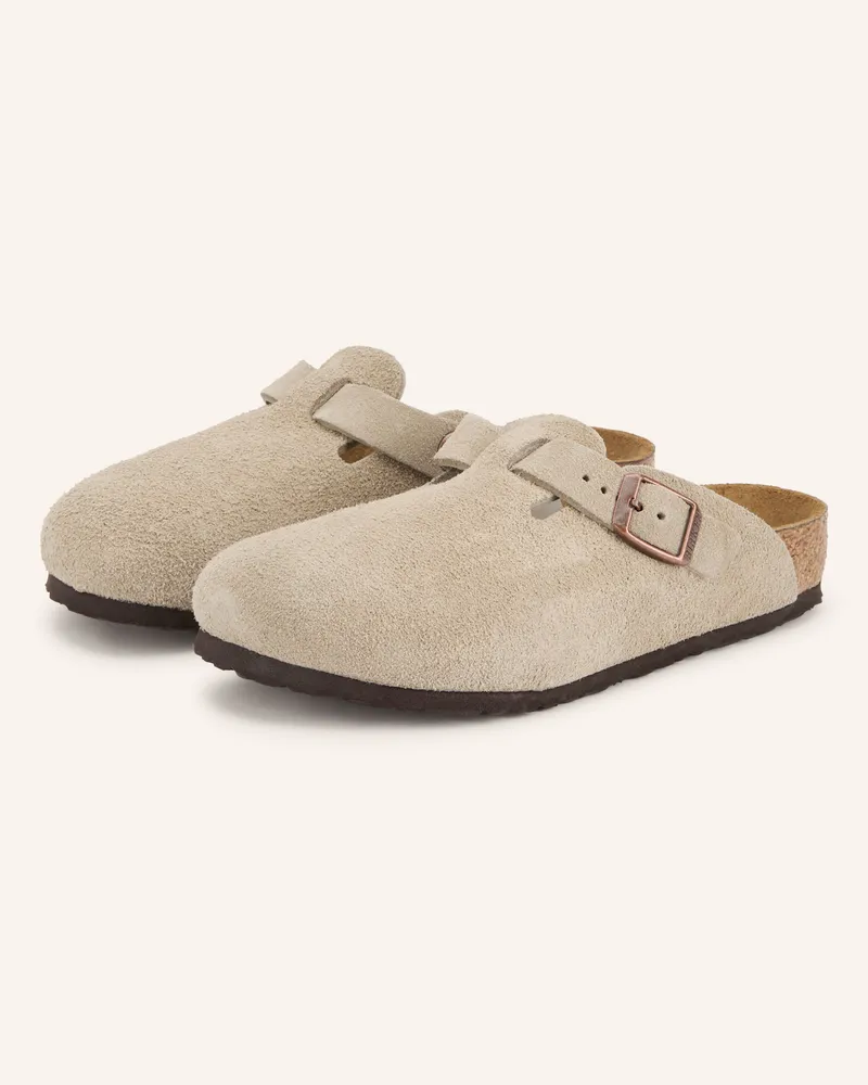 Birkenstock Pantoletten Boston Kids Leve Taupe Suede Leather beige Hellbraun