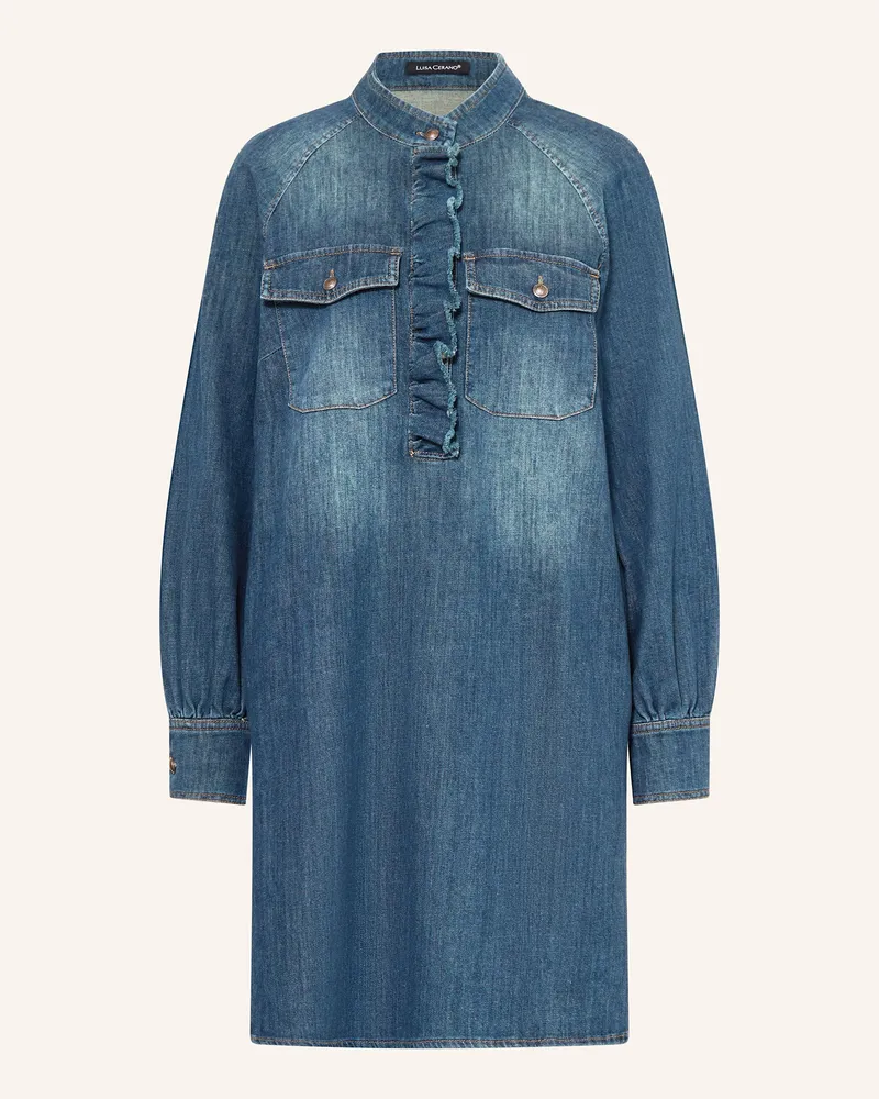Luisa Cerano Jeanskleid mit Rüschen Blau