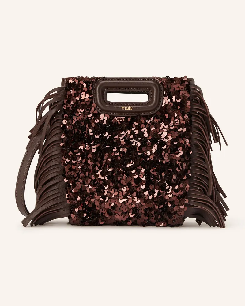 Maje Handtasche mit Pailletten Dunkelbraun