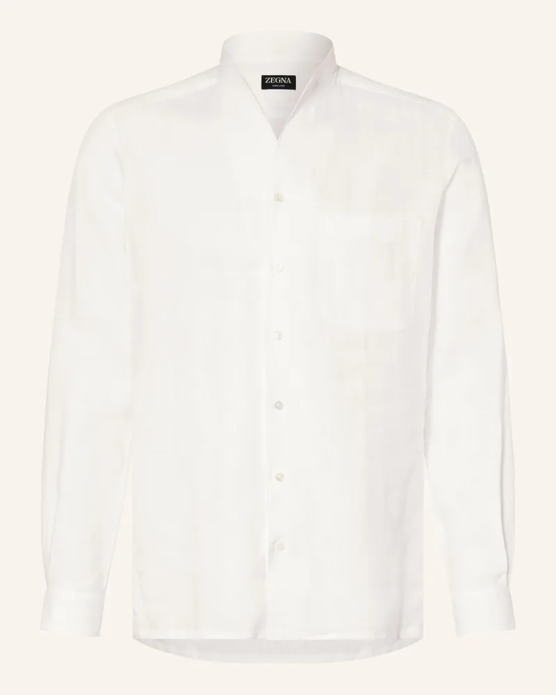 Ermenegildo Zegna Leinenhemd Comfort Fit Mit Stehkragen weiss Weiss