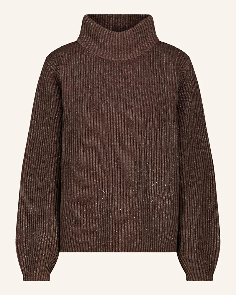 monari Pullover mit Glitzergarn Dunkelbraun