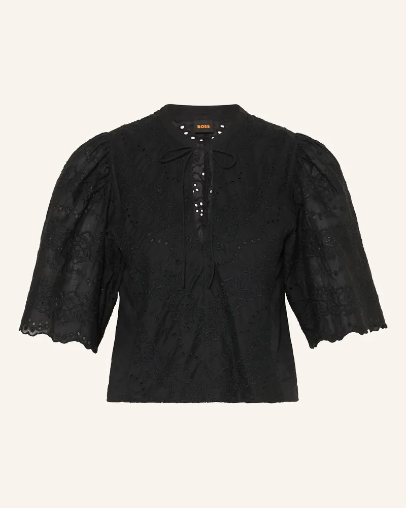 HUGO BOSS Blusenshirt Benvia Aus Lochspitze schwarz Schwarz
