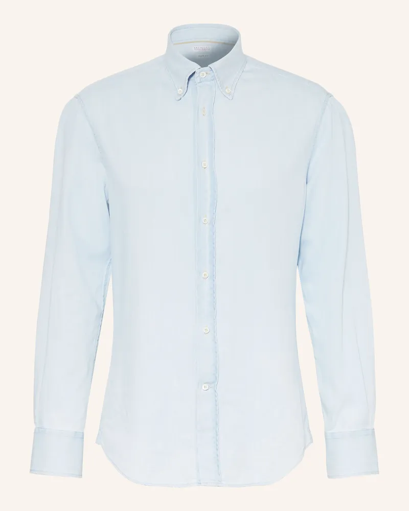 Brunello Cucinelli Hemd Slim Fit in Jeansoptik Hellblau