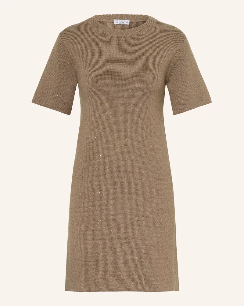 Brunello Cucinelli Strickkleid Mit Pailletten braun Camel