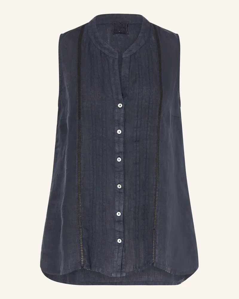 120% Lino Blusentop Aus Leinen blau Dunkelblau