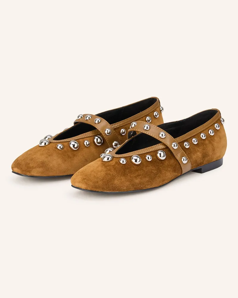 Bibi Lou Mary-Jane-Ballerinas mit Nieten Braun
