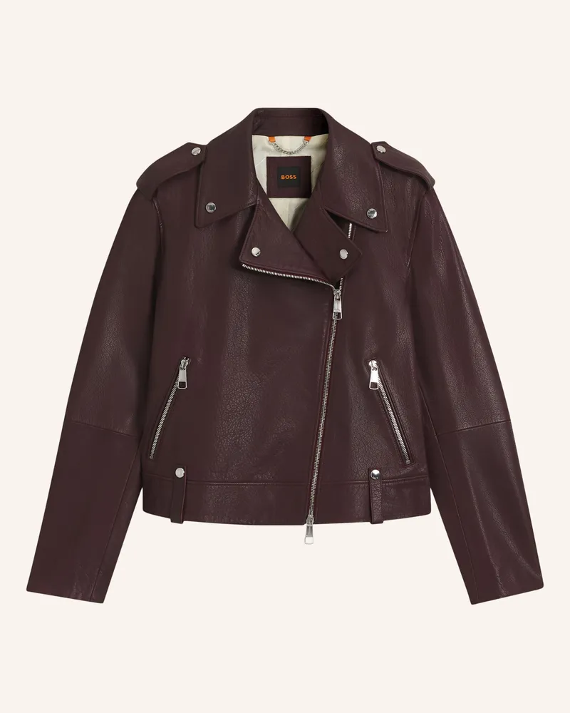 HUGO BOSS Lederjacke C_SANDY Regular Fit Dunkelbraun