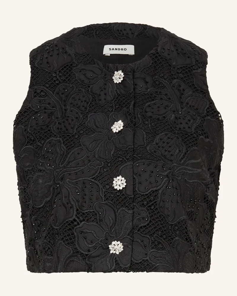 Sandro Cropped-Top mit Schmuckperlen Schwarz