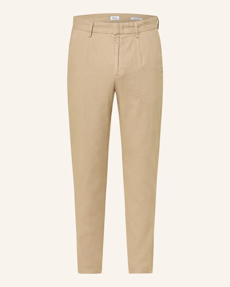 paul Chino Regular Fit Mit Leinen beige Khaki